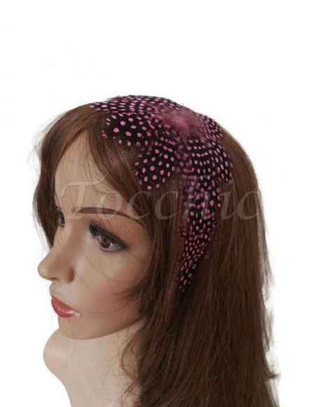 Diadema rosa claro y negra de plumas con lunares - Tocados para bodas de noche - 4 Diadema rosa claro y negra de plumas con lunares - Tocados para bodas de noche - 4