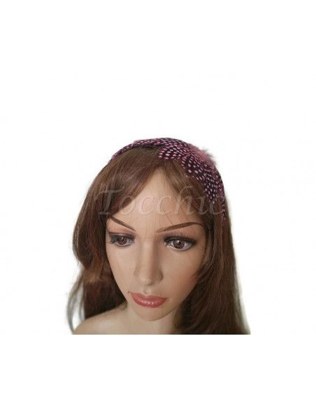 Diadema rosa claro y negra de plumas con lunares - Tocados para bodas de noche - 6 Diadema rosa claro y negra de plumas con lunares - Tocados para bodas de noche - 6