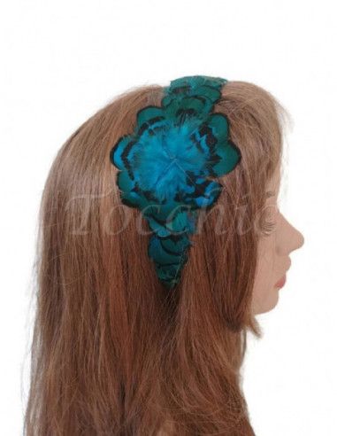 Original feathers headband turquoise - Cocktail hats for women - 4