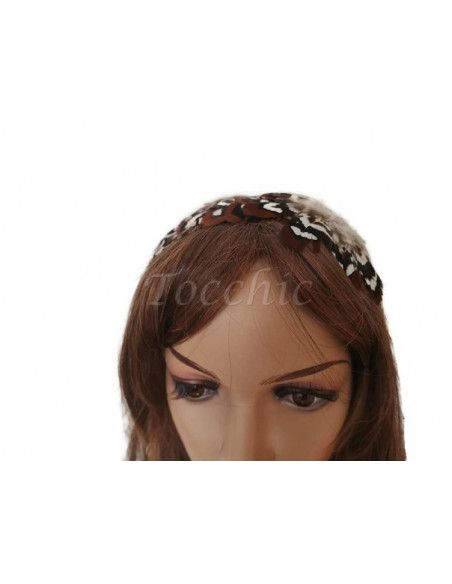 Brown and white headband for weddings - Cocktail hats for women - 1