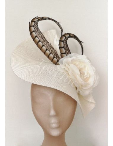 Elegante Tocado crema para madrina de boda - Pamelas y Tocados para madrinas - 3