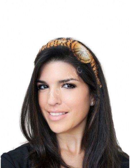 Diadema naranja y negra con plumas - Tocados para bodas de noche - 1