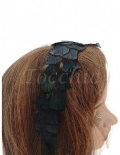 Green headband with feathers - Cocktail hats for women - 1 2