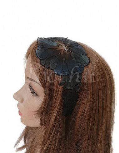 Diadema verde azulada con plumas - Tocados para bodas de noche - 3