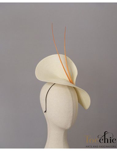 Cream and orange wedding fascinator hat for woman - Wedding hats for women - 5