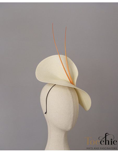 Cream and orange wedding fascinator hat for woman - Wedding hats for women - 5