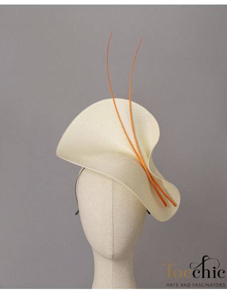 Cream and orange wedding fascinator hat for woman - Wedding hats for women - 4