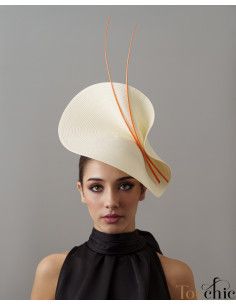 Cream and orange wedding fascinator hat for woman - Wedding hats for women - 1 2