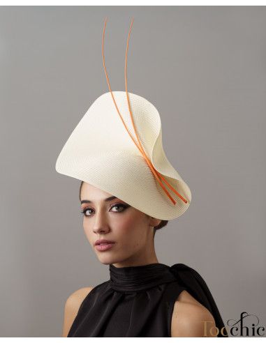 Cream and orange wedding fascinator hat for woman - Wedding hats for women - 1