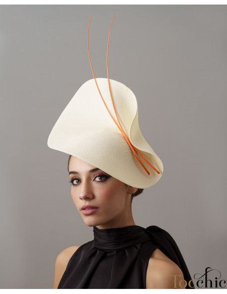 Cream and orange wedding fascinator hat for woman - Wedding hats for women - 1