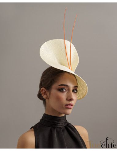 Cream and orange wedding fascinator hat for woman - Wedding hats for women - 3