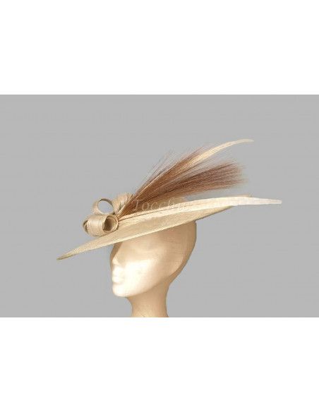 Elegante pamela con plumas Beige para madrina - Pamelas y Tocados para madrinas - 6