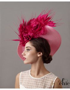 Original Kentucky derby hat pink with feathers - Wedding hats for women - 1