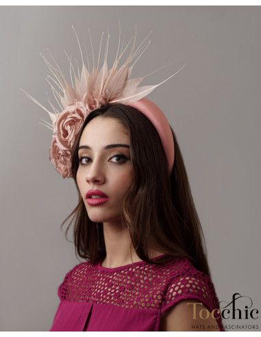 Pink blush wedding guest fascinator headband - Cocktail hats for women - 3
