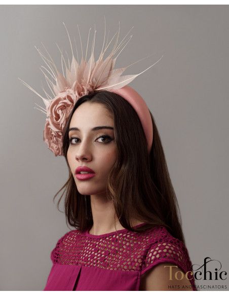 Diadema rosa para madrina en boda de tarde - Tocados para bodas de noche - 3