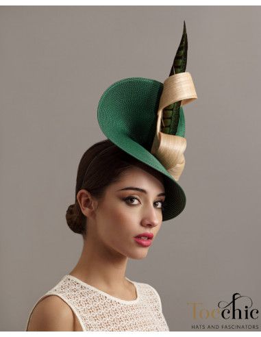 forest green large fascinator with feathers - Wedding hats for women - 3