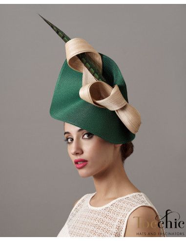 forest green large fascinator with feathers - Wedding hats for women - 4