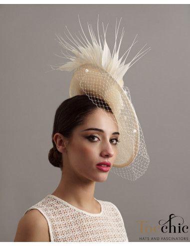 Sombrero marfil para mujer invitada boda con velo - Tocados para bodas de noche - 3