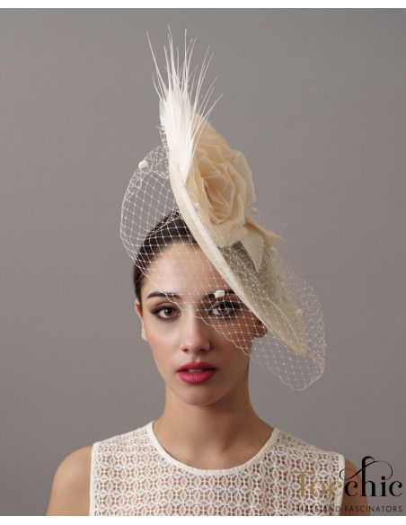 Sombrero marfil para mujer invitada boda con velo - Tocados para bodas de noche - 4 Sombrero marfil para mujer invitada boda con velo - Tocados para bodas de noche - 4