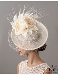 Sombrero marfil para mujer invitada boda con velo - Tocados para bodas de noche - 1 2
