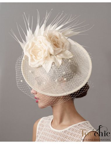 Sombrero marfil para mujer invitada boda con velo - Tocados para bodas de noche - 2