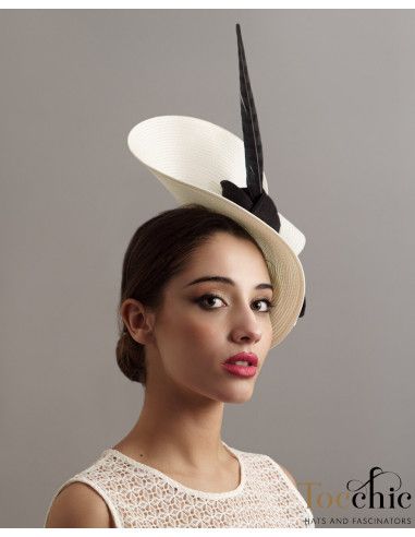 Woman Oaks feathers hat cream and black - Bridal Hats & Fascinators - 3