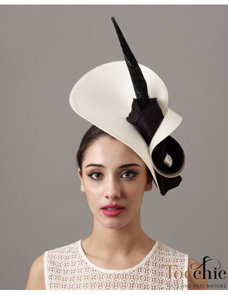 Original Tocado de boda marfil y negro con plumas - Tocados de novia - 4