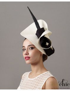 Original Tocado de boda marfil y negro con plumas - Tocados de novia - 1 2
