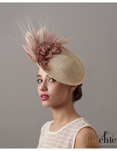 Woman Kentucky derby hat with feathers Nude - Wedding hats for women - 2
