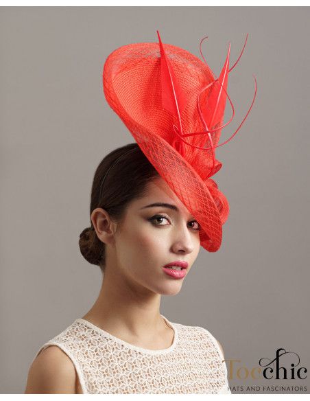 Sombrero para madrina boda rojo con plumas - Pamelas y Tocados para madrinas - 3 Sombrero para madrina boda rojo con plumas - Pamelas y Tocados para madrinas - 3