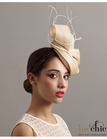 Elegant Beige ladies tea party fascinator with feathers - Wedding hats for women - 2