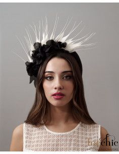 Headband fascinator black and white for wedding - Cocktail hats for women - 1