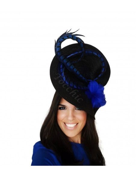 Royal blue and black fascinator with feathers - Wedding hats for women - 1