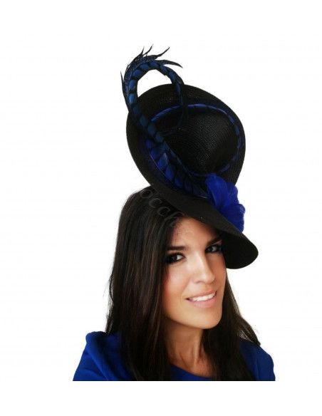 Royal blue and black fascinator with feathers - Wedding hats for women - 2 Royal blue and black fascinator with feathers - Wedding hats for women - 2