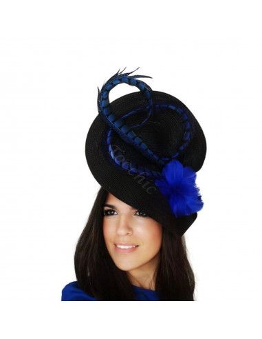 Tocado de boda azul añil y negro con plumas - Pamelas y Tocados para madrinas - 3
