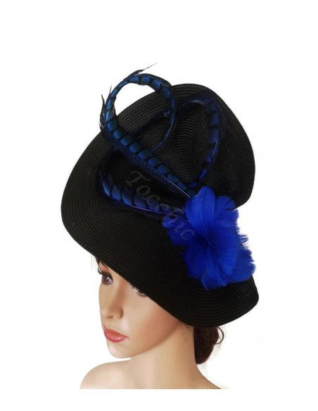 Royal blue and black fascinator with feathers - Wedding hats for women - 4 Royal blue and black fascinator with feathers - Wedding hats for women - 4