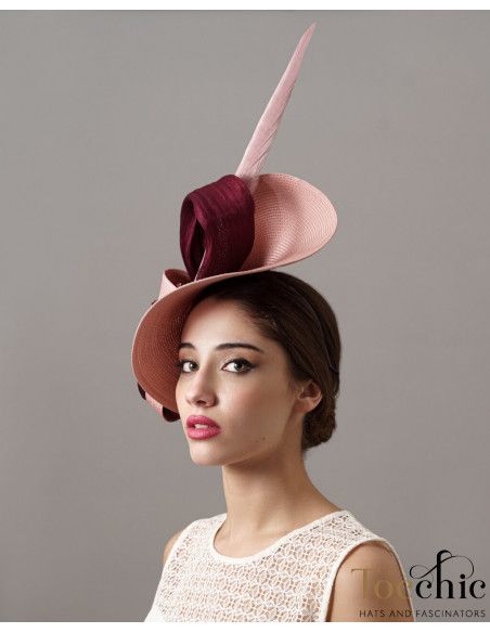 Nude Pink and maroon Royal Ascot fascinator hat for woman - Wedding hats for women - 2 Nude Pink and maroon Royal Ascot fascinator hat for woman - Wedding hats for women - 2