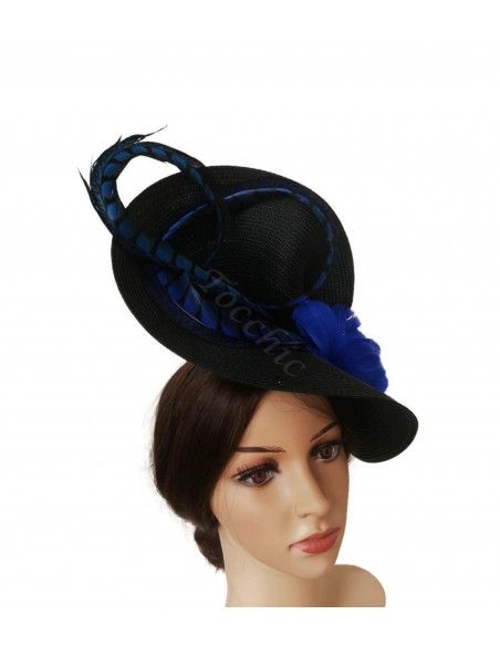 Tocado de boda azul añil y negro con plumas - Pamelas y Tocados para madrinas - 5 Tocado de boda azul añil y negro con plumas - Pamelas y Tocados para madrinas - 5
