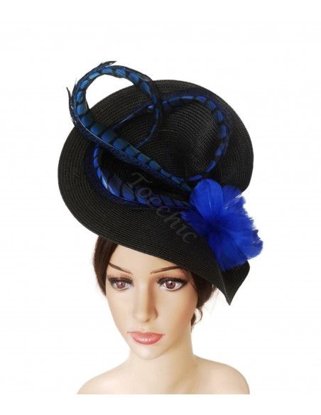 Royal blue and black fascinator with feathers - Wedding hats for women - 6 Royal blue and black fascinator with feathers - Wedding hats for women - 6