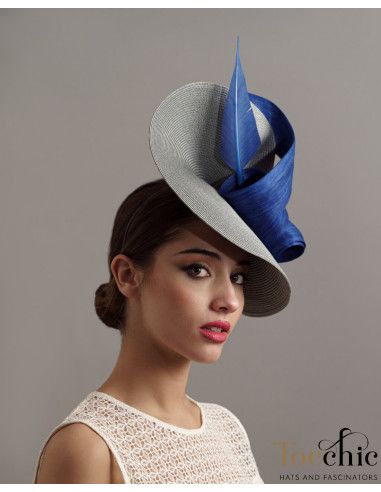 Sombrero invitada perfecta de boda azul y gris - Pamelas y Tocados para madrinas - 3