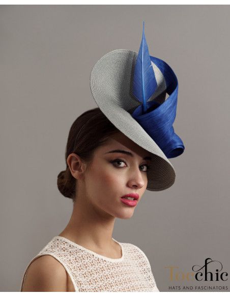 Sombrero invitada perfecta de boda azul y gris - Pamelas y Tocados para madrinas - 3 Sombrero invitada perfecta de boda azul y gris - Pamelas y Tocados para madrinas - 3