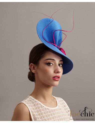 Tocado para madrina de boda azulón y rosa fucsia - Pamelas y Tocados para madrinas - 2