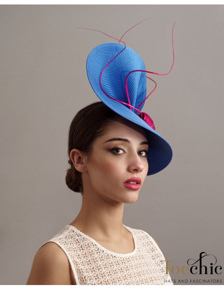 Tocado para madrina de boda azulón y rosa fucsia - Pamelas y Tocados para madrinas - 2