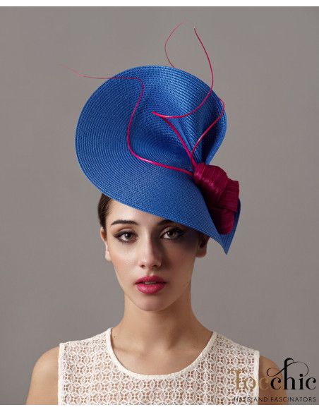 Tocado para madrina de boda azulón y rosa fucsia - Pamelas y Tocados para madrinas - 3