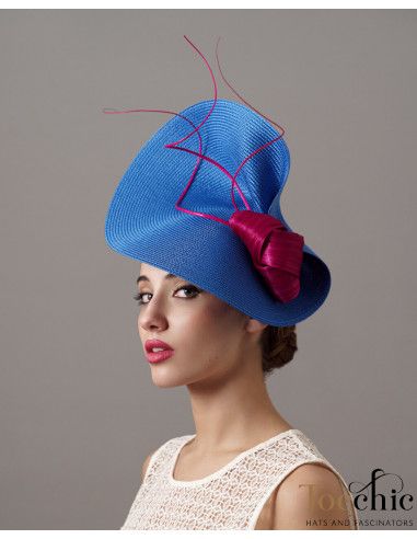 Tocado para madrina de boda azulón y rosa fucsia - Pamelas y Tocados para madrinas - 4