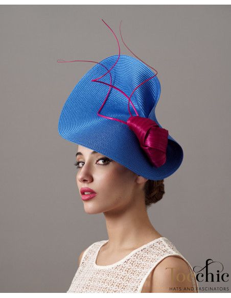 Tocado para madrina de boda azulón y rosa fucsia - Pamelas y Tocados para madrinas - 4