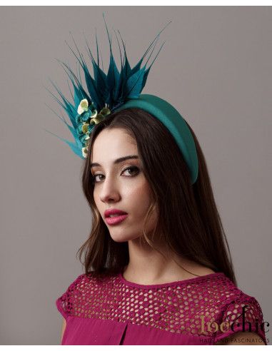 Bridesmaids feathers headband fascinator green sea - Cocktail hats for women - 3