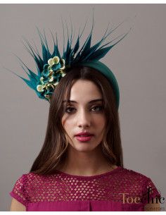 Bridesmaids feathers headband fascinator green sea - Cocktail hats for women - 1 2
