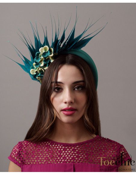 Bridesmaids feathers headband fascinator green sea - Cocktail hats for women - 2 Bridesmaids feathers headband fascinator green sea - Cocktail hats for women - 2