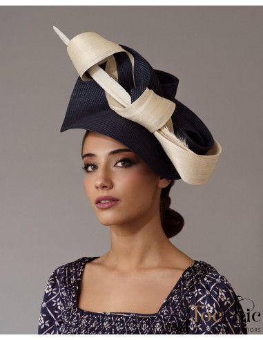 Navy blue and cream horse races fascinator for women - Wedding hats for women - 2